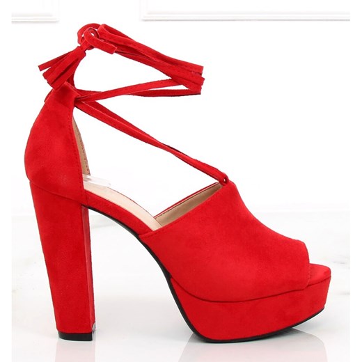 Sandały damskie Buty Butymodne na wysokim obcasie czerwone bez wzorów ze skóry ekologicznej eleganckie 