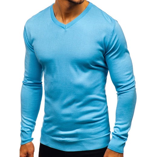 Sweter męski w serek błękitny Denley 2200 Denley  L  okazyjna cena 