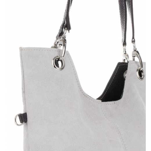 Shopper bag Genuine Leather biała duża zamszowa skórzana 