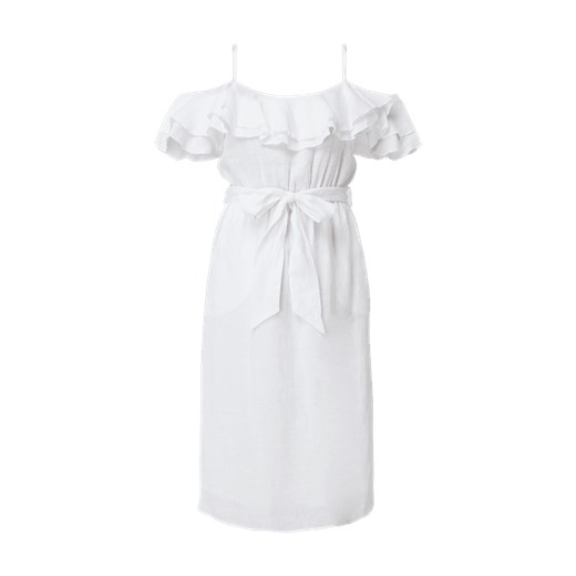 Sukienka Joseph Janard na urodziny z okrągłym dekoltem biała midi z krótkim rękawem z odkrytymi ramionami 