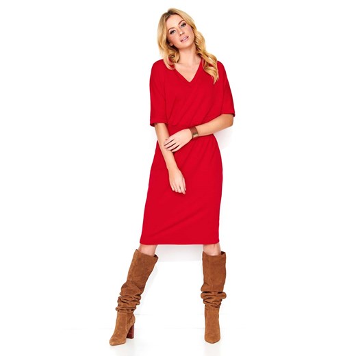 Sukienka czerwona Makadamia na wiosnę bawełniana na spacer midi 