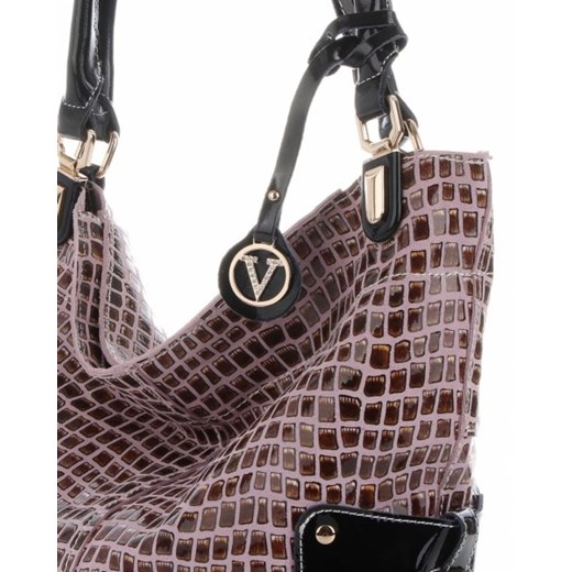 Shopper bag Velina Fabbiano skórzana bez dodatków z tłoczeniem na ramię mieszcząca a5 elegancka 