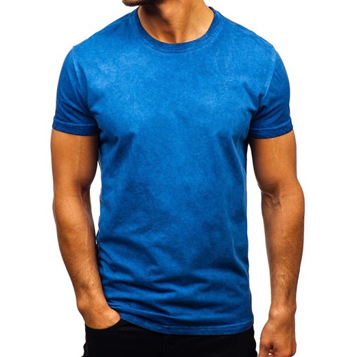 T-shirt męski bez nadruku niebieski Denley 100728  Denley 2XL  okazja 