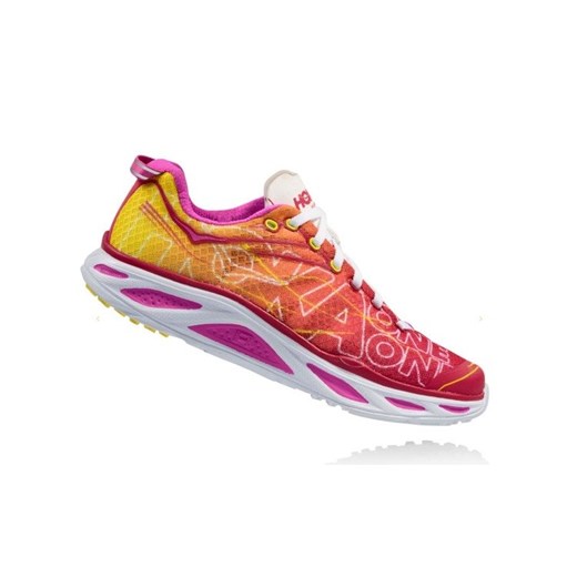 Buty sportowe damskie pomarańczowe Hoka one one dla biegaczy wiązane na wiosnę w abstrakcyjnym wzorze 