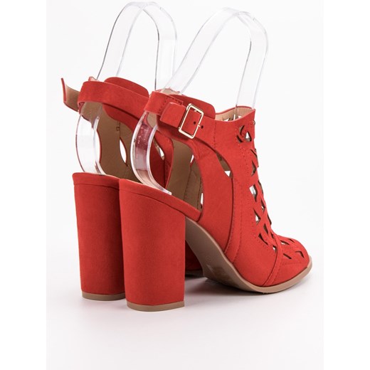 Sandały damskie CzasNaButy czerwone na wysokim obcasie bez wzorów na słupku z klamrą 