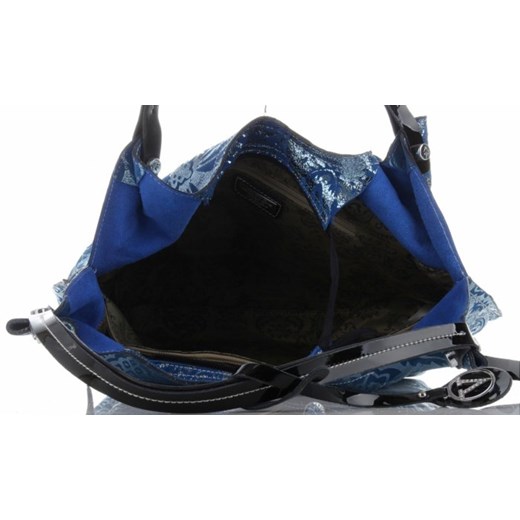 Shopper bag niebieska Velina Fabbiano bez dodatków lakierowana na ramię duża 