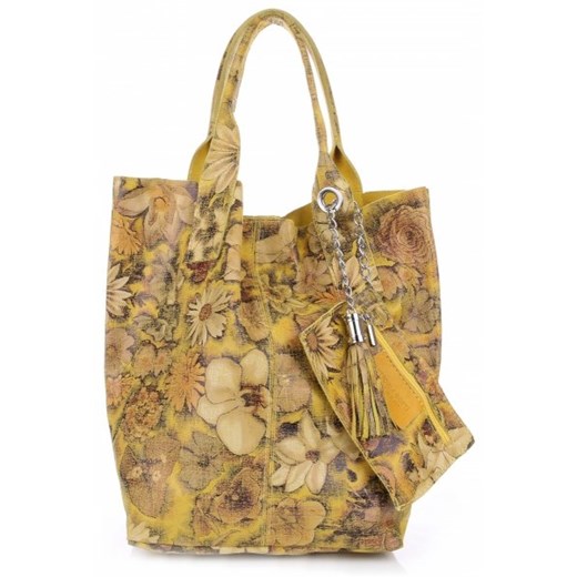 VITTORIA GOTTI Made in Italy Torebka Skórzana Shopper Bag Kwiaty Multikolor - Żółta (kolory)