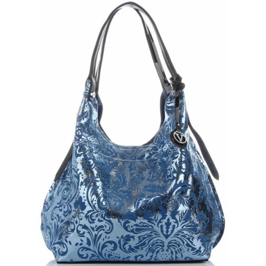 Velina Fabbiano shopper bag niebieska duża na ramię 