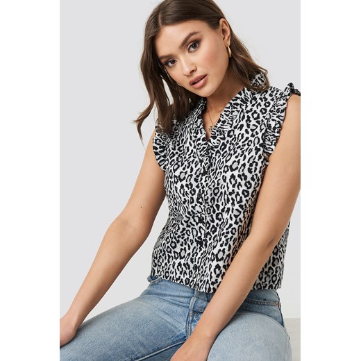 NA-KD Trend Ruffle Leopard Button Up Cotton Top - Black  NA-KD Trend M NA-KD