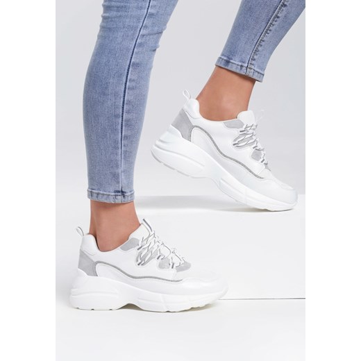 Sneakersy damskie Renee na platformie sznurowane białe na wiosnę bez wzorów ze skóry ekologicznej 