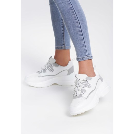 Sneakersy damskie Renee na platformie białe na wiosnę sznurowane bez wzorów ze skóry ekologicznej 