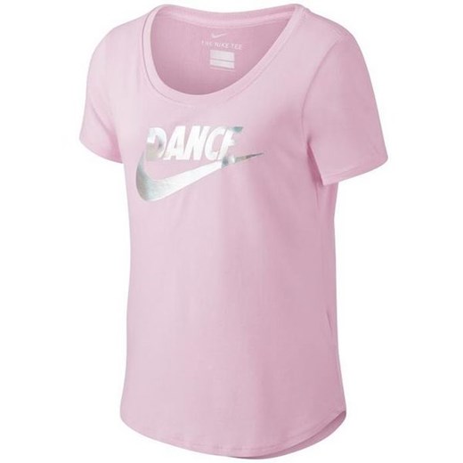 Bluzka damska Nike z aplikacjami  różowa z krótkim rękawem z okrągłym dekoltem 
