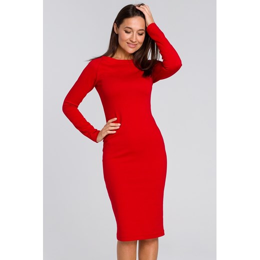 Sukienka czerwona Style bez wzorów mini dopasowana z dzianiny z długimi rękawami 