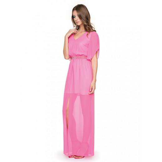 Sukienka różowa L’af z szyfonu bez wzorów karnawałowa prosta maxi 