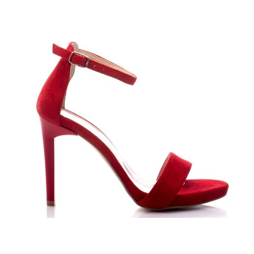 Buty Margo sandały damskie na wysokim obcasie czerwone eleganckie z klamrą z zamszu 