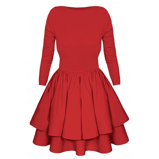 Sukienka na randkę czerwona z długimi rękawami z okrągłym dekoltem na wiosnę z elastanu 