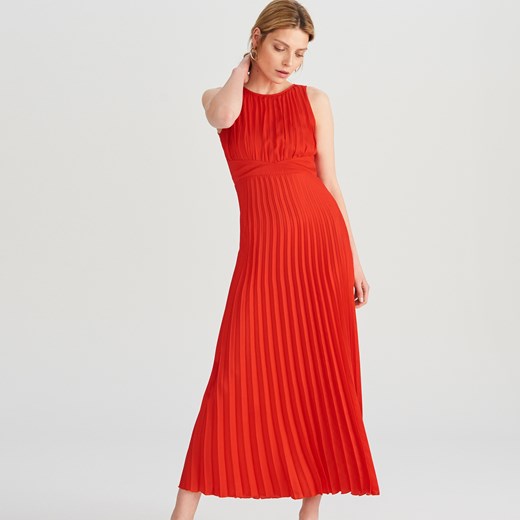 Sukienka Reserved czerwona bez rękawów na karnawał elegancka maxi bez wzorów 