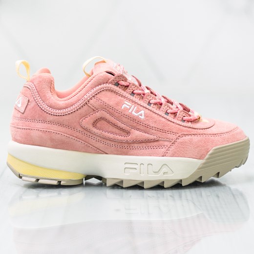 Różowe sneakersy damskie Fila sportowe sznurowane bez wzorów 