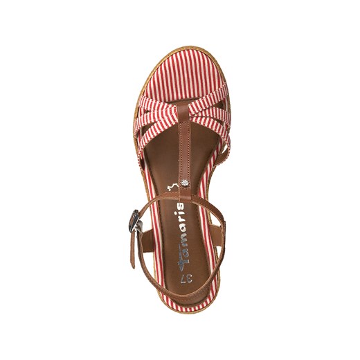 Brązowe sandały damskie Tamaris na wysokim obcasie letnie na platformie skórzane 