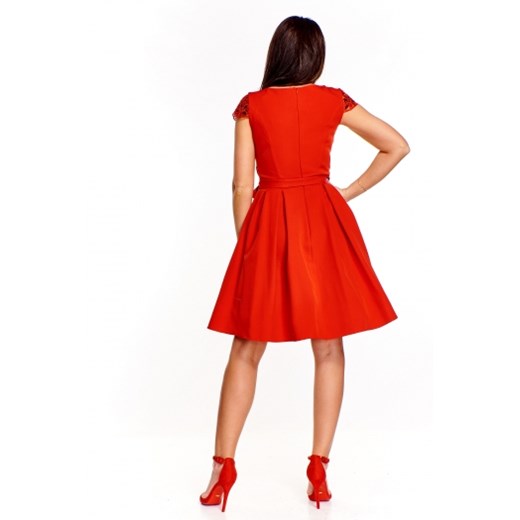 Bosca Fashion sukienka czerwona elegancka na bal rozkloszowana na randkę z krótkim rękawem 