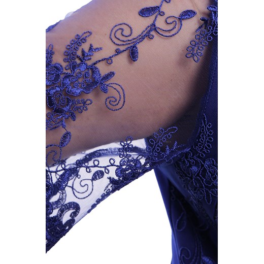 Sukienka z krótkimi rękawami z okrągłym dekoltem niebieska dla puszystych 