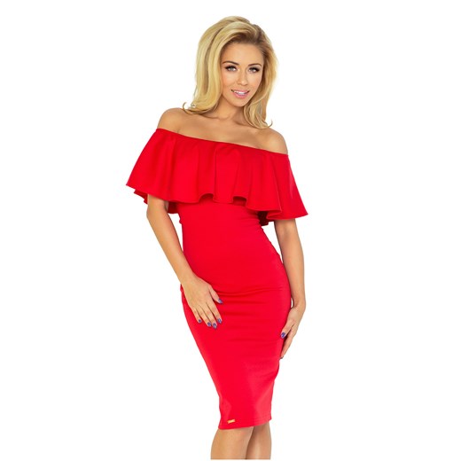 Sukienka Numoco czerwona z dekoltem typu hiszpanka 