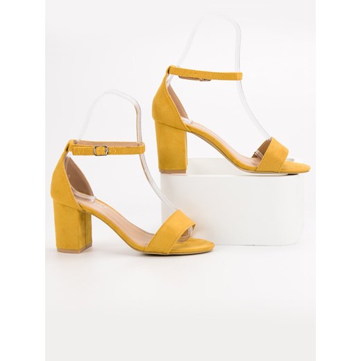 Sandały damskie żółte CzasNaButy eleganckie zamszowe bez wzorów na obcasie 