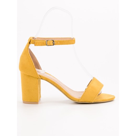 Sandały damskie CzasNaButy żółte zamszowe eleganckie na obcasie bez wzorów 