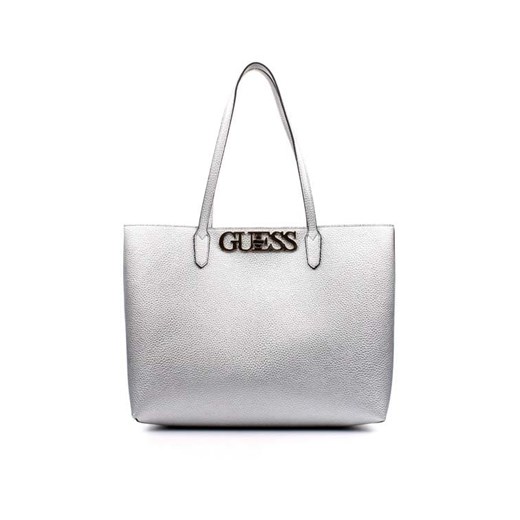 Shopper bag Guess bez dodatków srebrna matowa duża 