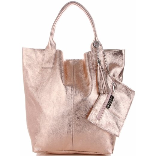 Genuine Leather shopper bag różowa lakierowana elegancka 