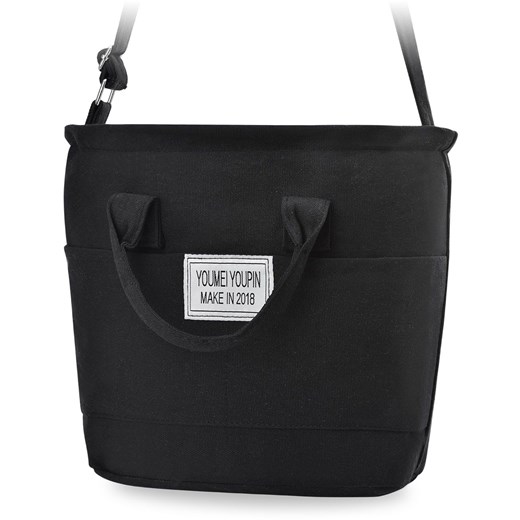Płócienna torba damska luźna torebka zakupowa eko shopper bag do ręki i na ramię - czarny    world-style.pl