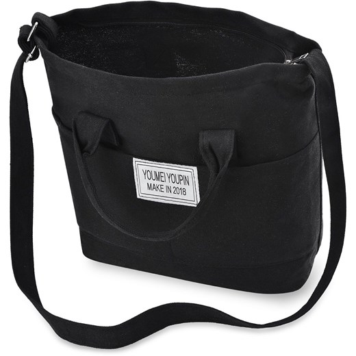 Płócienna torba damska luźna torebka zakupowa eko shopper bag do ręki i na ramię - czarny    world-style.pl