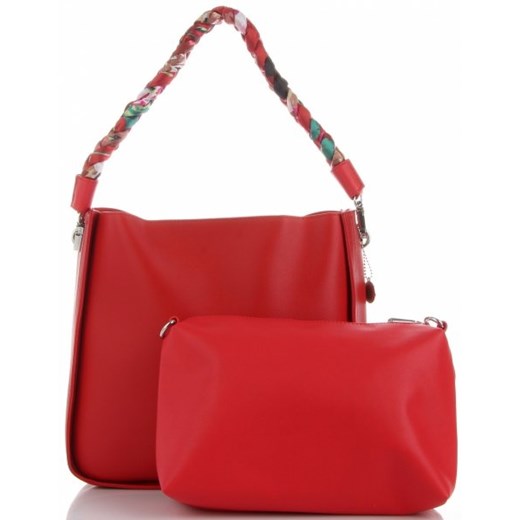 Shopper bag Diana&Co na ramię czerwona z tkaniny duża bez dodatków 
