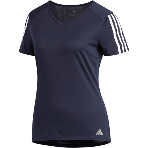 Granatowa bluzka damska Adidas z okrągłym dekoltem z krótkim rękawem tkaninowa 