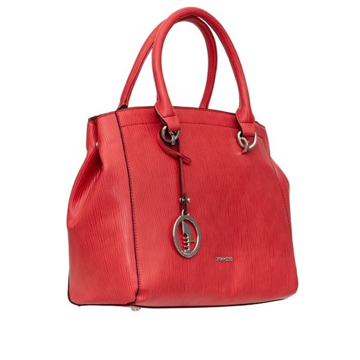 Shopper bag czerwona Puccini z breloczkiem średnia na ramię matowa elegancka 