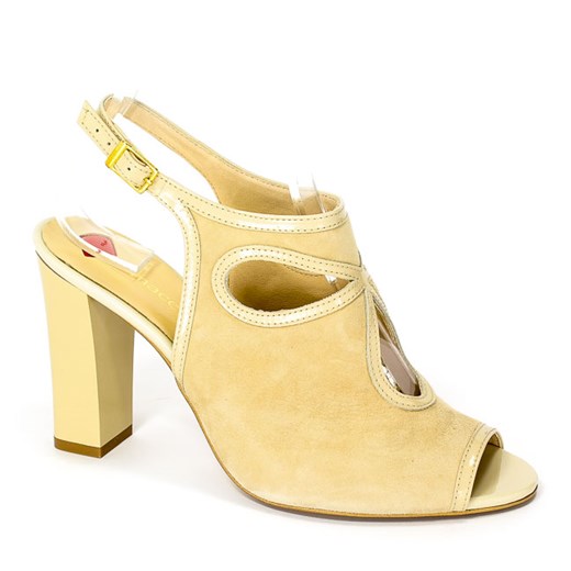 Maccioni sandały damskie żółte z klamrą bez wzorów na wysokim obcasie skórzane eleganckie 