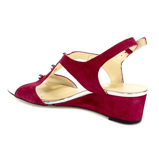 Gamis sandały damskie na koturnie eleganckie czerwone na średnim obcasie zamszowe gładkie 