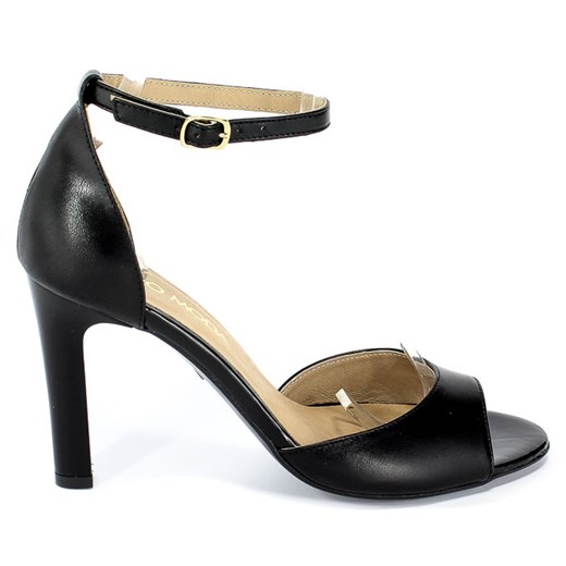 Sandały damskie Euro Moda czarne eleganckie skórzane na obcasie 