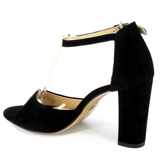Czarne sandały damskie Uncome na obcasie eleganckie skórzane z klamrą bez wzorów na średnim 