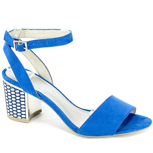 Niebieskie sandały damskie Marco Tozzi z klamrą na średnim obcasie na 