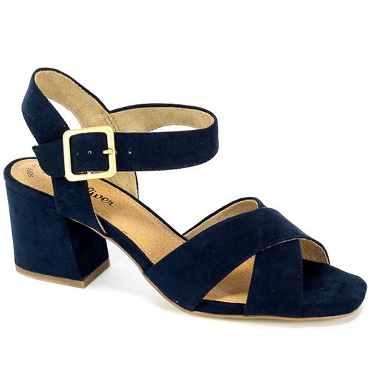 Sandały damskie S.Oliver niebieskie eleganckie bez wzorów na obcasie z klamrą na średnim 