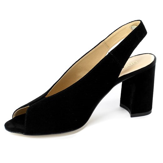 Sandały damskie Uncome eleganckie czarne bez zapięcia na średnim obcasie 