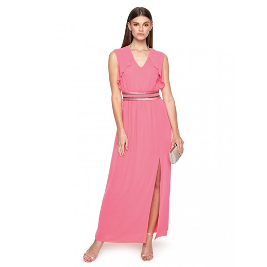 Sukienka L’af różowa z szyfonu bez rękawów bez wzorów elegancka maxi 