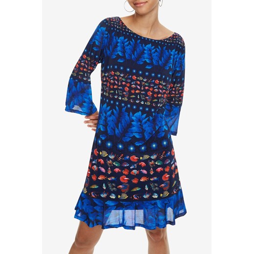 Sukienka Desigual wielokolorowa mini z okrągłym dekoltem w abstrakcyjnym wzorze 