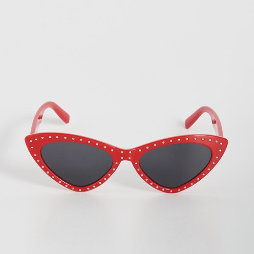 Sinsay - Okulary przeciwsłoneczne z dżetami - Czerwony Sinsay  One Size 
