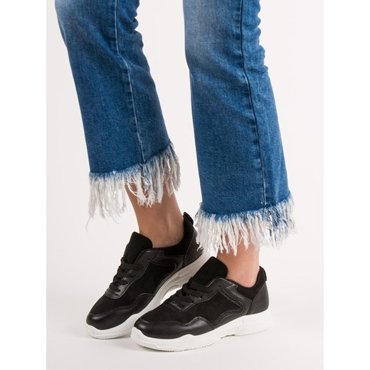 Buty sportowe damskie CzasNaButy czarne sznurowane bez wzorów na płaskiej podeszwie 