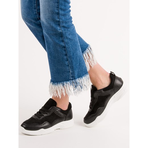 Buty sportowe damskie czarne CzasNaButy bez wzorów na płaskiej podeszwie 