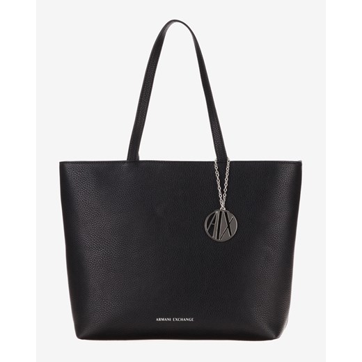 Armani shopper bag czarna na ramię elegancka matowa z breloczkiem 