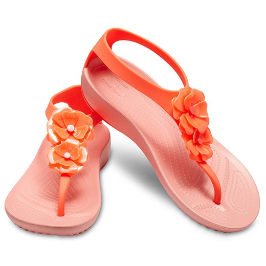 Sandały damskie pomarańczowe Crocs z gumy w kwiaty 