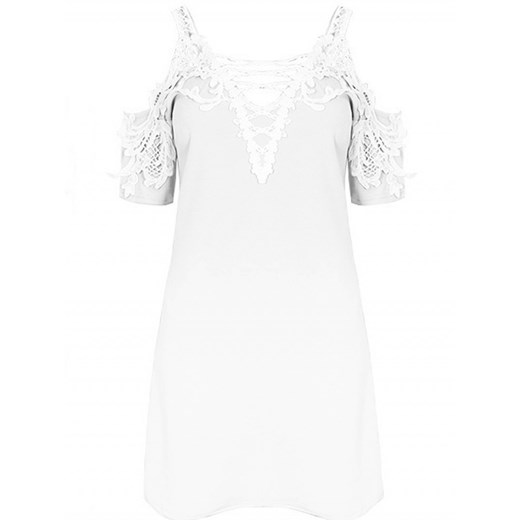 Sukienka Magmac biała z odkrytymi ramionami midi z krótkim rękawem casual 